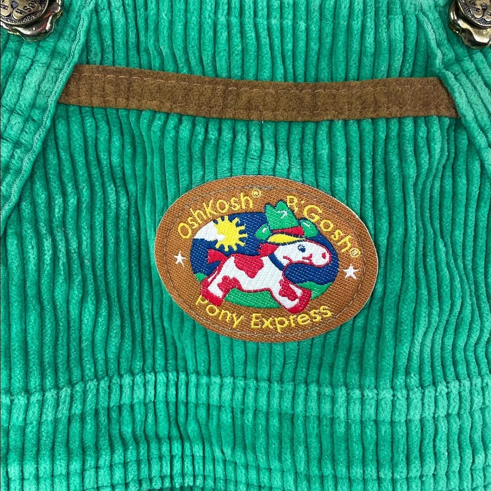 Vintage Osh Kosh B'Gosh Pony Express Green Corduroy Vestbak Overalls